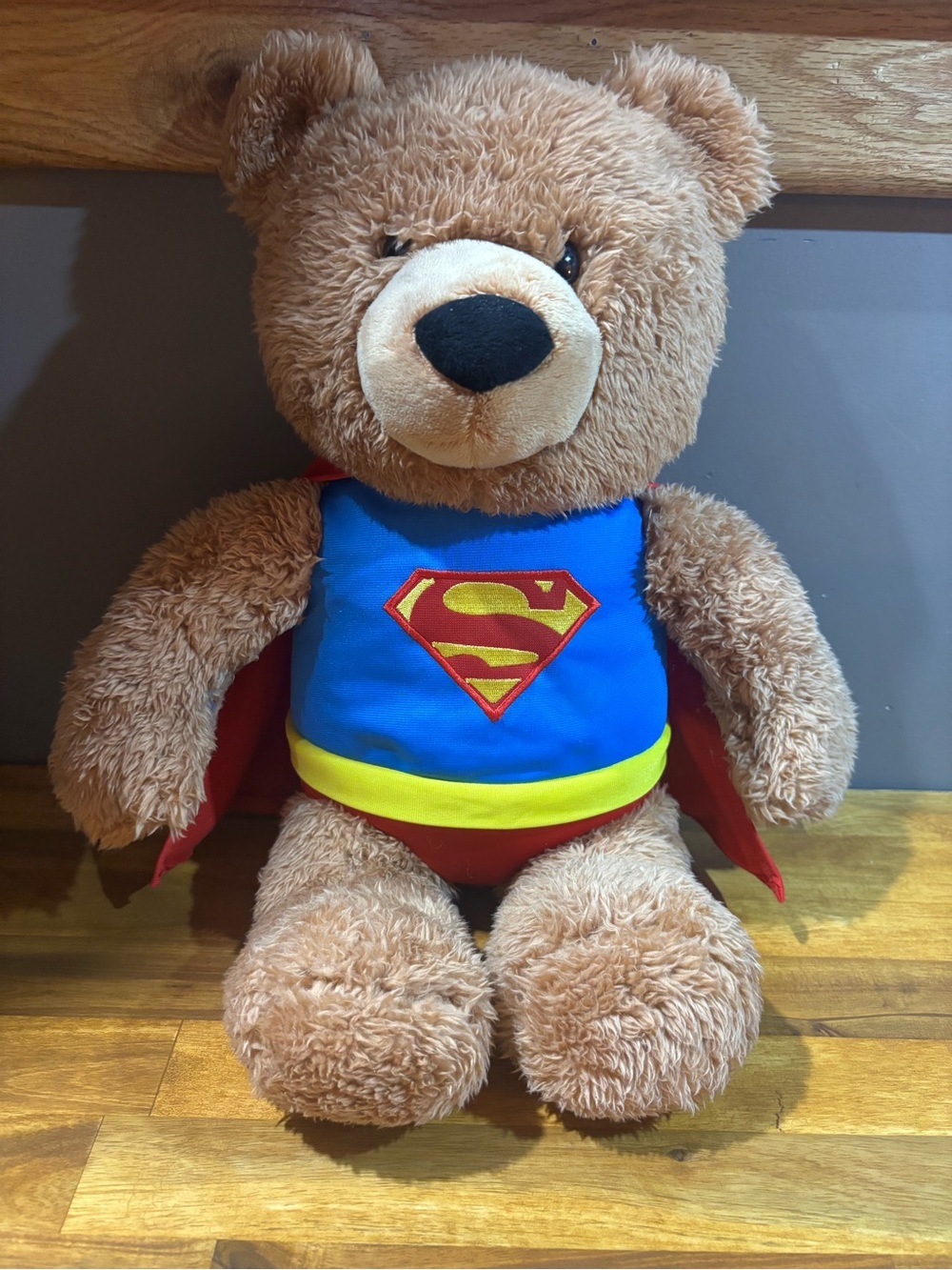 Gund Brown Teddy Bear in Blue Superhero Outfit with Red Cape
